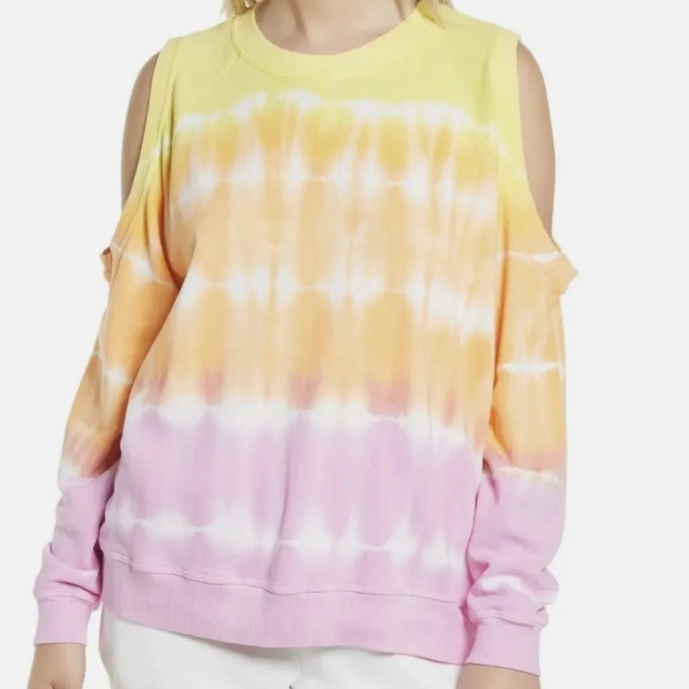 Electric & Rose Tie Dye Cold Shoulder Sweatshirt Orange Pink Yellow M NWT